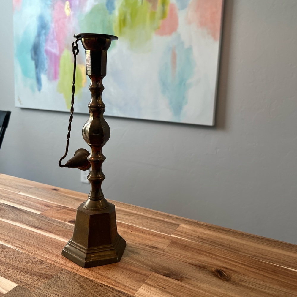 Vintage Solid Brass Candle Stick Holder with Snuffer